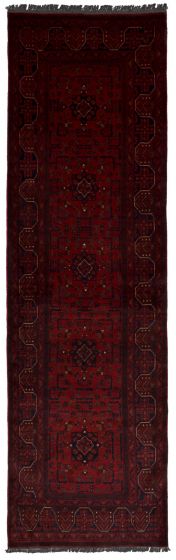 Bordered  Tribal Red Runner rug 10-ft-runner Afghan Hand-knotted 259164