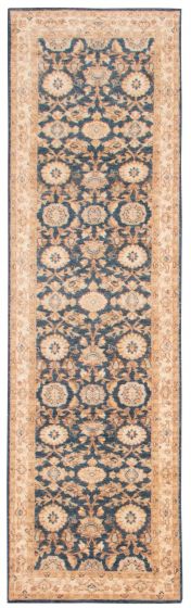 Bordered  Traditional Blue Runner rug 10-ft-runner Pakistani Hand-knotted 374875