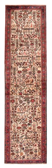 Bordered  Traditional Ivory Runner rug 10-ft-runner Persian Hand-knotted 380679