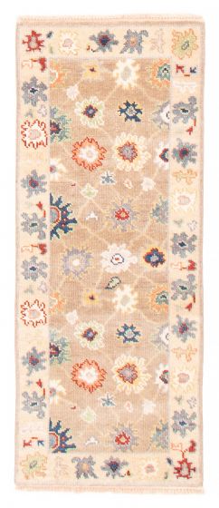 Bordered  Transitional Brown Runner rug 6-ft-runner Indian Hand-knotted 377825