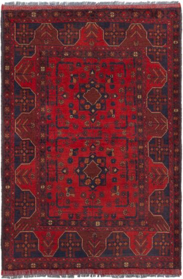 Bordered  Tribal Red Area rug 3x5 Afghan Hand-knotted 281337