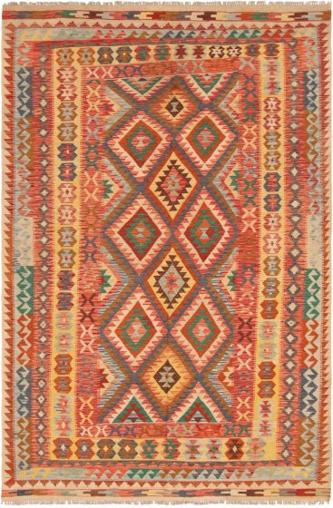 Bordered  Geometric Red Area rug 6x9 Turkish Flat-weave 297778