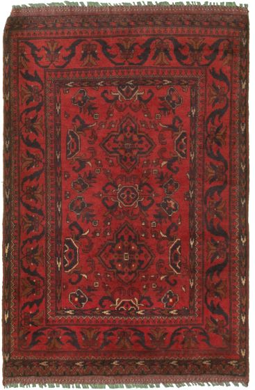 Bordered  Tribal Red Area rug 3x5 Afghan Hand-knotted 329643