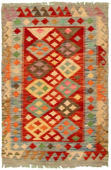 Bordered  Geometric Grey Area rug 3x5 Turkish Flat-weave 330238