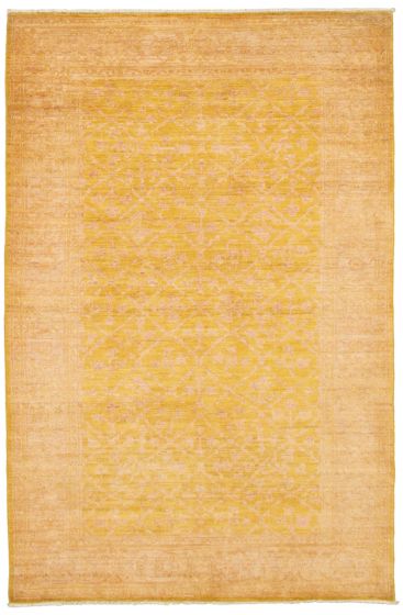 Bordered  Transitional Yellow Area rug 5x8 Pakistani Hand-knotted 339070