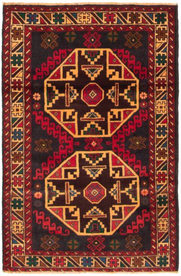Bordered  Tribal Black Area rug 3x5 Afghan Hand-knotted 356994