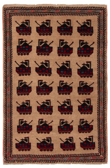 Bordered  Tribal Brown Area rug 3x5 Afghan Hand-knotted 372682