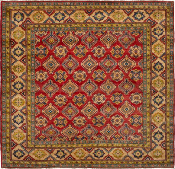 Bordered  Traditional Red Area rug Square Afghan Hand-knotted 272526
