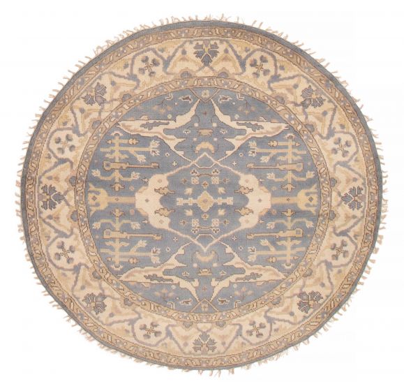 Traditional  Transitional Blue Round Round Indian Hand-knotted 415991