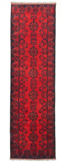 Bordered  Tribal Red Runner rug 10-ft-runner Afghan Hand-knotted 342273