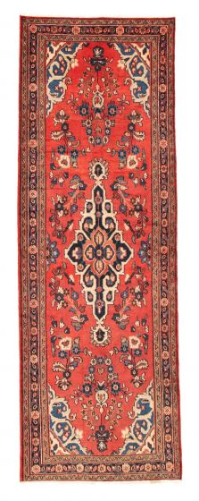 Bordered  Traditional Red Runner rug 10-ft-runner Persian Hand-knotted 352678