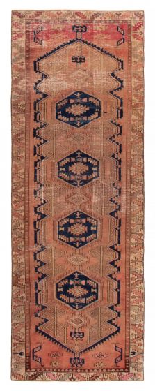 Bordered  Vintage/Distressed Brown Runner rug 11-ft-runner Turkish Hand-knotted 390650