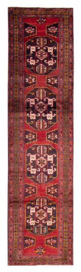 Bordered  Tribal Red Runner rug 14-ft-runner Turkish Hand-knotted 380131