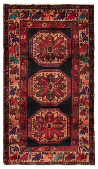 Bordered  Traditional Black Area rug 5x8 Turkish Hand-knotted 370690