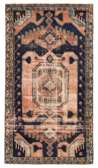 Traditional  Vintage/Distressed Blue Area rug 4x6 Turkish Hand-knotted 393052