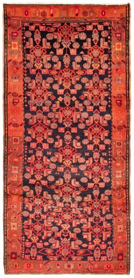 Bordered  Traditional Blue Runner rug 10-ft-runner Turkish Hand-knotted 370684