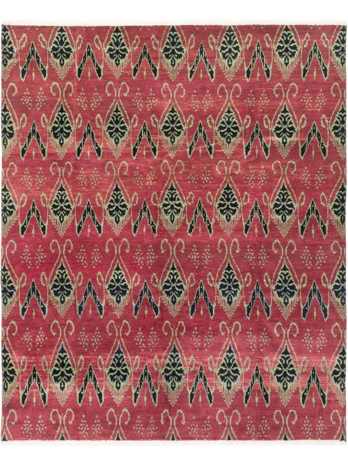 Indian Ikat Royal 8'0" x 9'8" Hand-knotted Wool Burgundy Rug