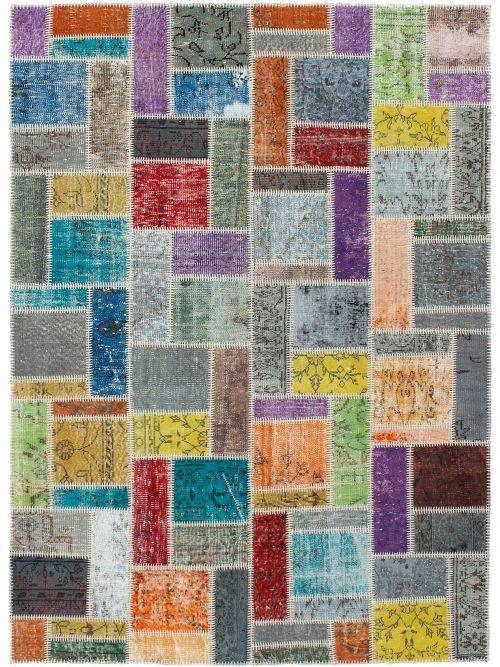 Turkish Color Transition Patchwork Hand-knotted Wool Rug, 175 x 241 cm