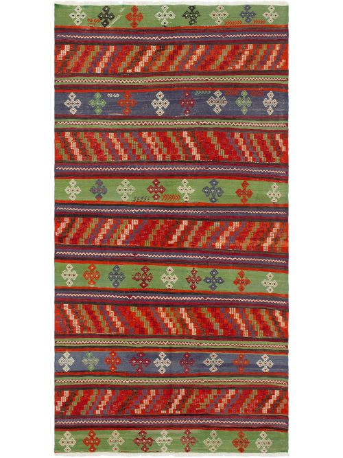 Turkish Boho 5'2" x 10'1" Flat-Weave Wool Kilim 
