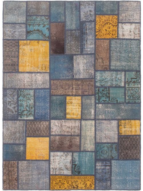 Turkish Color Transition Patchwork 5'9" x 7'10" Hand-knotted Wool Rug 
