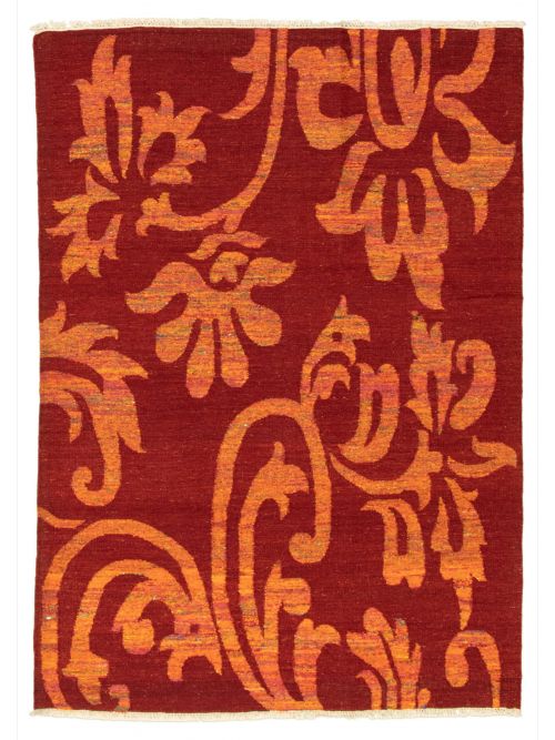 Indian Sari Silk 5'4" x 7'6" Flat-Weave Silk, Wool Kilim 