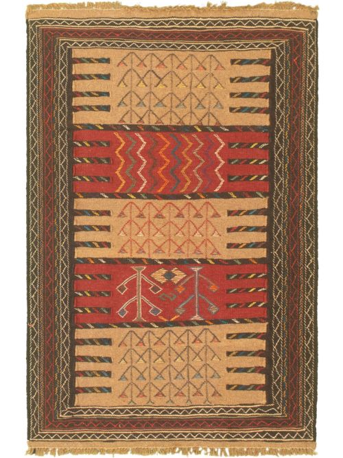 Turkish Ottoman Natura 3'7" x 5'9" Flat-Weave Wool Kilim 