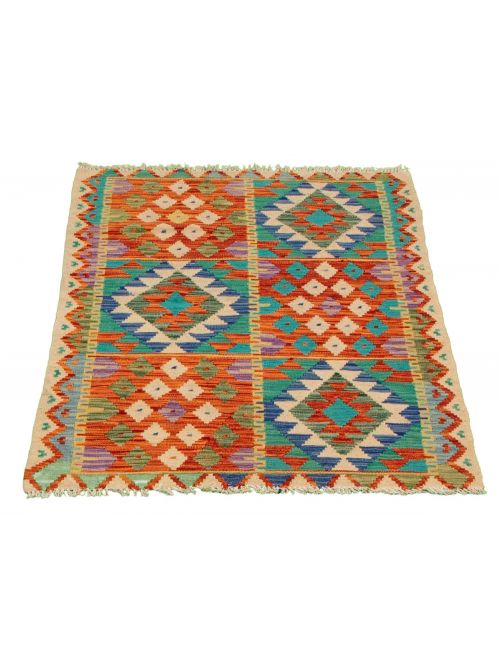 Turkish Bold and Colorful 3'1" x 4'9" Flat-Weave Wool Kilim 