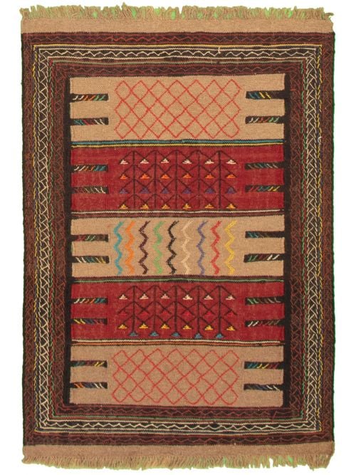 Turkish Ottoman Natura 3'7" x 5'7" Flat-Weave Wool Kilim 