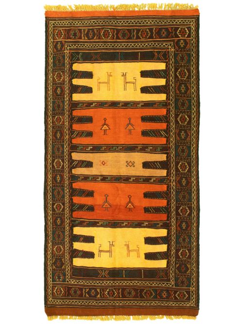 Turkish Ottoman Natura 3'1" x 6'1" Flat-Weave Wool Kilim 