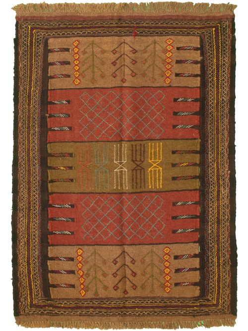 Turkish Ottoman Natura 3'6" x 5'3" Flat-Weave Wool Kilim 