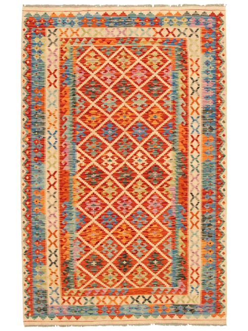 Turkish Bold and Colorful 5'5" x 8'3" Flat-Weave Wool Kilim 