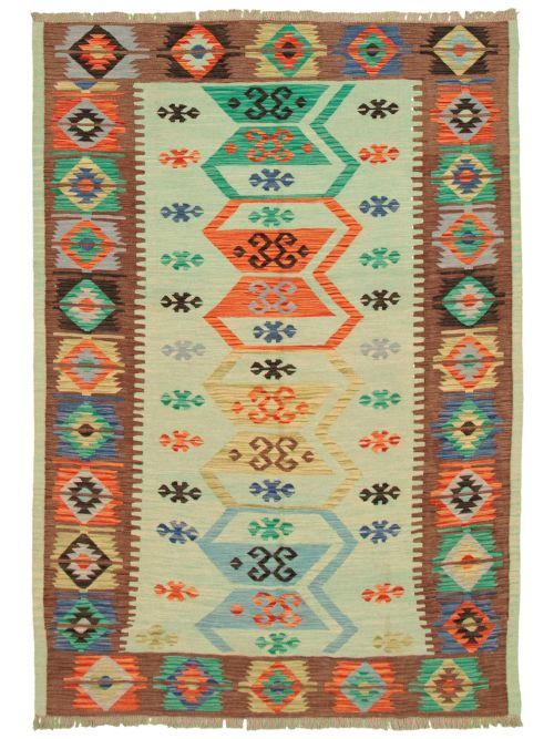 Turkish Bold and Colorful 5'6" x 7'9" Flat-Weave Wool Kilim 