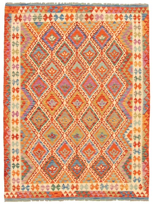 Turkish Bold and Colorful 6'0" x 8'0" Flat-Weave Wool Kilim 