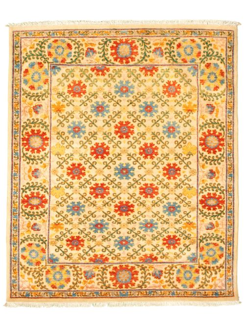 Pakistani Lahore Finest Collection 4'2" x 4'11" Hand-knotted Wool Rug 