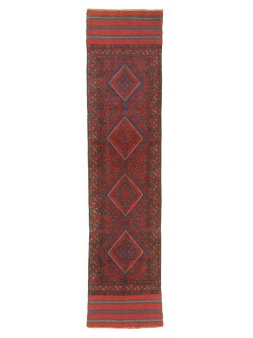 Afghan Tajik Caucasian 2'1" x 9'0" Hand-knotted Wool Dark Red Rug