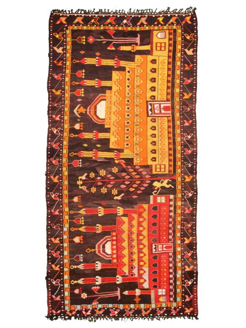 Turkish Konya 5'4" x 11'1" Flat-Weave Wool Kilim 