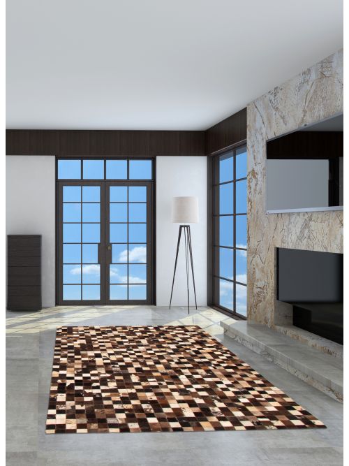 Argentina Cowhide Patchwork 4'6" x 6'5" Handmade Leather Rug 
