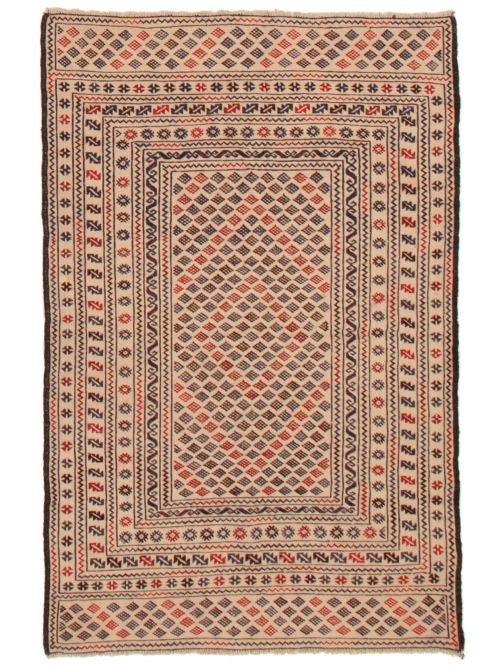Afghan Shiravan SMK 3'11" x 6'1" Flat-Weave Wool Tapestry Kilim 