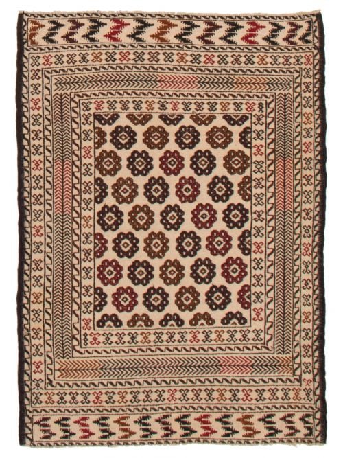 Afghan Shiravan SMK 4'2" x 5'9" Flat-Weave Wool Tapestry Kilim 
