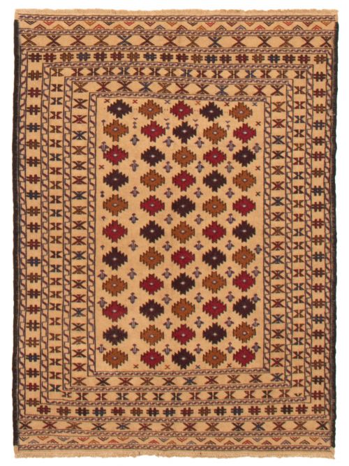 Afghan Shiravan SMK 4'0" x 5'7" Flat-Weave Wool Tapestry Kilim 