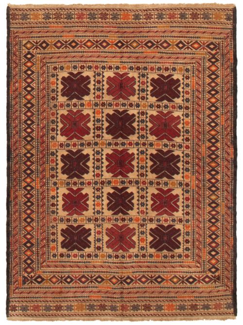 Afghan Shiravan SMK 4'4" x 6'2" Flat-Weave Wool Tapestry Kilim 