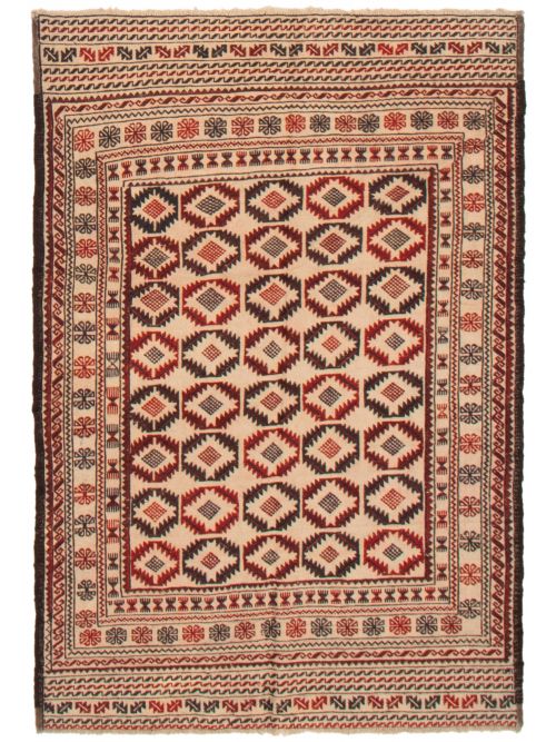 Afghan Shiravan SMK 4'3" x 6'3" Flat-Weave Wool Tapestry Kilim 