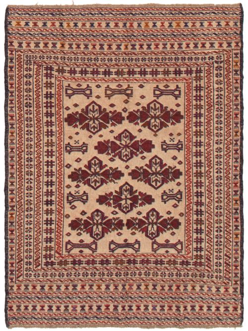 Afghan Shiravan SMK 4'2" x 5'10" Flat-Weave Wool Tapestry Kilim 