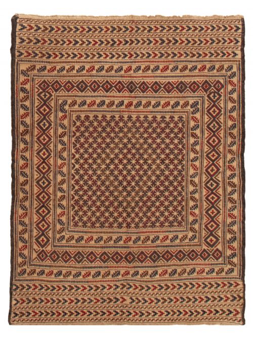 Afghan Shiravan SMK 4'9" x 6'1" Flat-Weave Wool Tapestry Kilim 