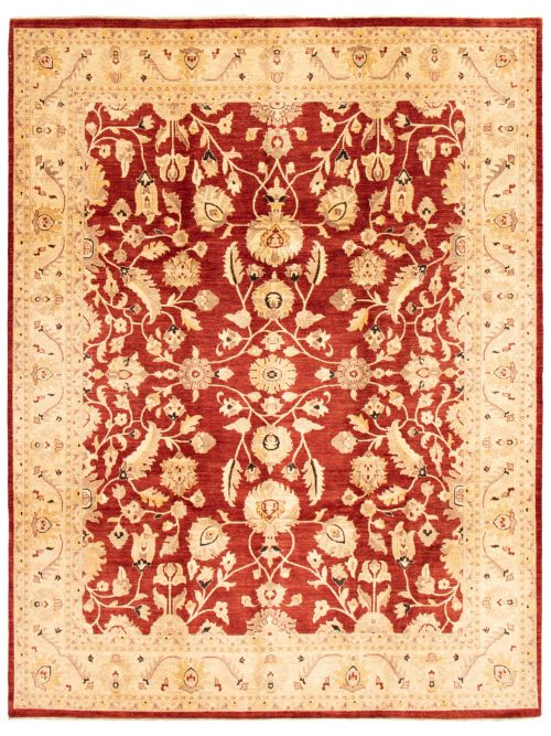 Afghan Chobi Finest 9'1" x 11'10" Hand-knotted Wool Dark Red Rug