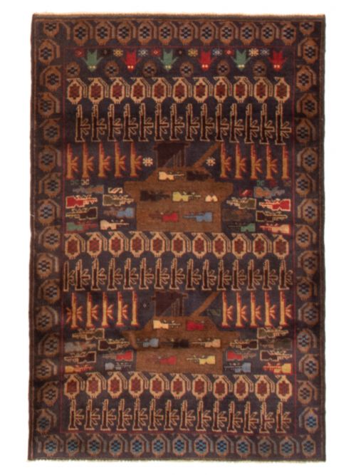 Afghan Rare War 3'2" x 4'8" Hand-knotted Wool Rug 
