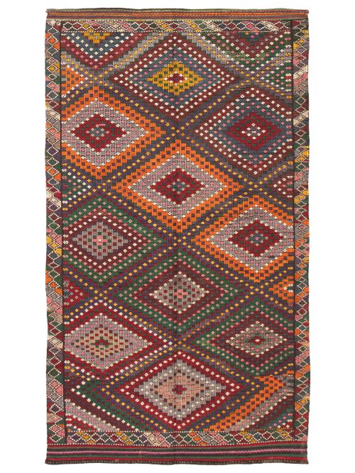 Turkish Konya 6'4" x 11'2" Flat-Weave Wool Tapestry Kilim 