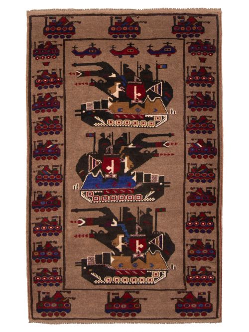 Afghan Rare War 3'1" x 4'11" Hand-knotted Wool Rug 