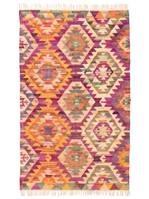 Indian Color Play 4'11" x 8'0" Flat-Weave Cotton Kilim 
