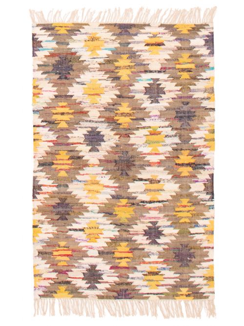 Indian Color Play 4'0" x 6'0" Flat-Weave Cotton Kilim 